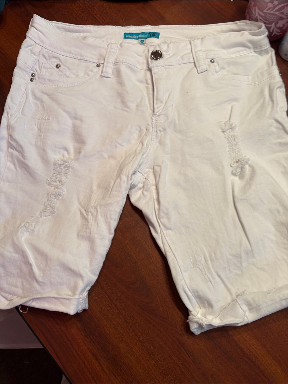 YMI White Distressed Jean Shorts size 11